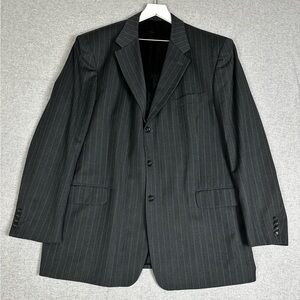 Carlton Suit Jacket Mens 46L Charcoal‎ Gray Pinstripe Wool Super 120s Two Button